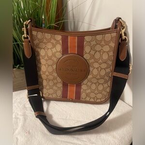 Coach Brown and Tan Signature Shoulder Bag